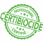 Logo certification Certibiocide pour la désinfection et l’entretien des piscines par Les Piscines de Marius